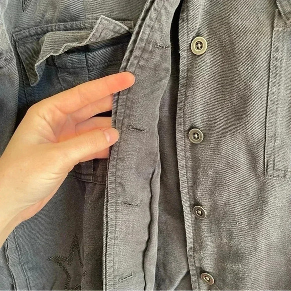 RAILS Rowen Dark Grey Star Embroidery Military Jacket Lightweight Relaxed Fit S - Picture 7 of 14